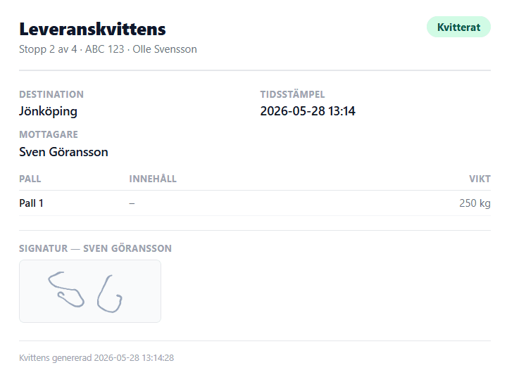 Digital leveranskvittens med kundsignatur
